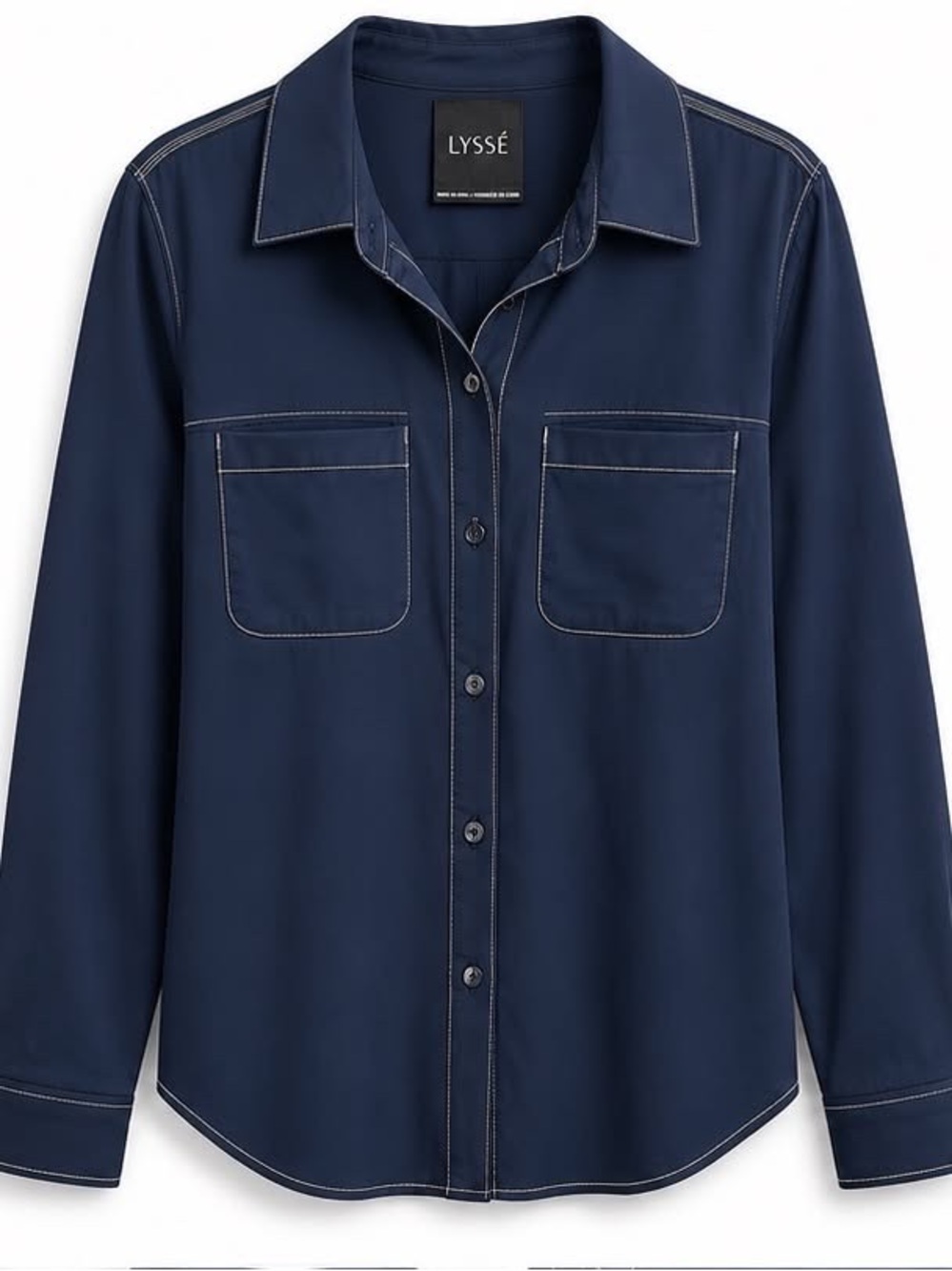 Lysse Navy Shirt with Contrast White Stitching